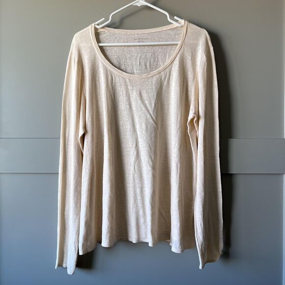 Eileen Fisher Shirt Womens Large Beige Organic Linen Long Sleeve Scoop Neck - Picture 1 of 12